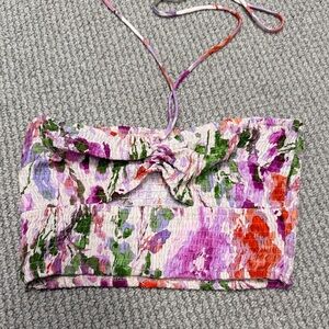 Floral Smocked Top with Cutout, Size Medium